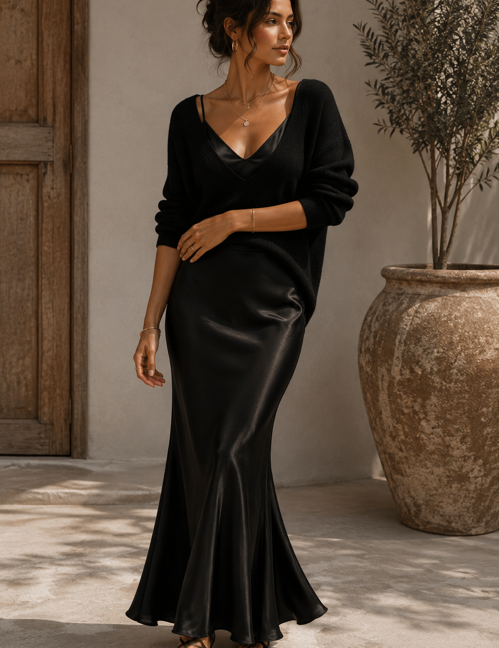 Alma | Vestido Elegante de Satin com Detalhes em Jersey