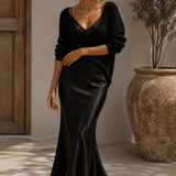 Alma | Vestido Elegante de Satin com Detalhes em Jersey