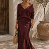 Alma | Vestido Elegante de Satin com Detalhes em Jersey