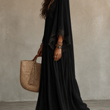 Celeste | Vestido longo em chiffon ivoire e rendas