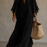 Celeste | Vestido longo em chiffon ivoire e rendas