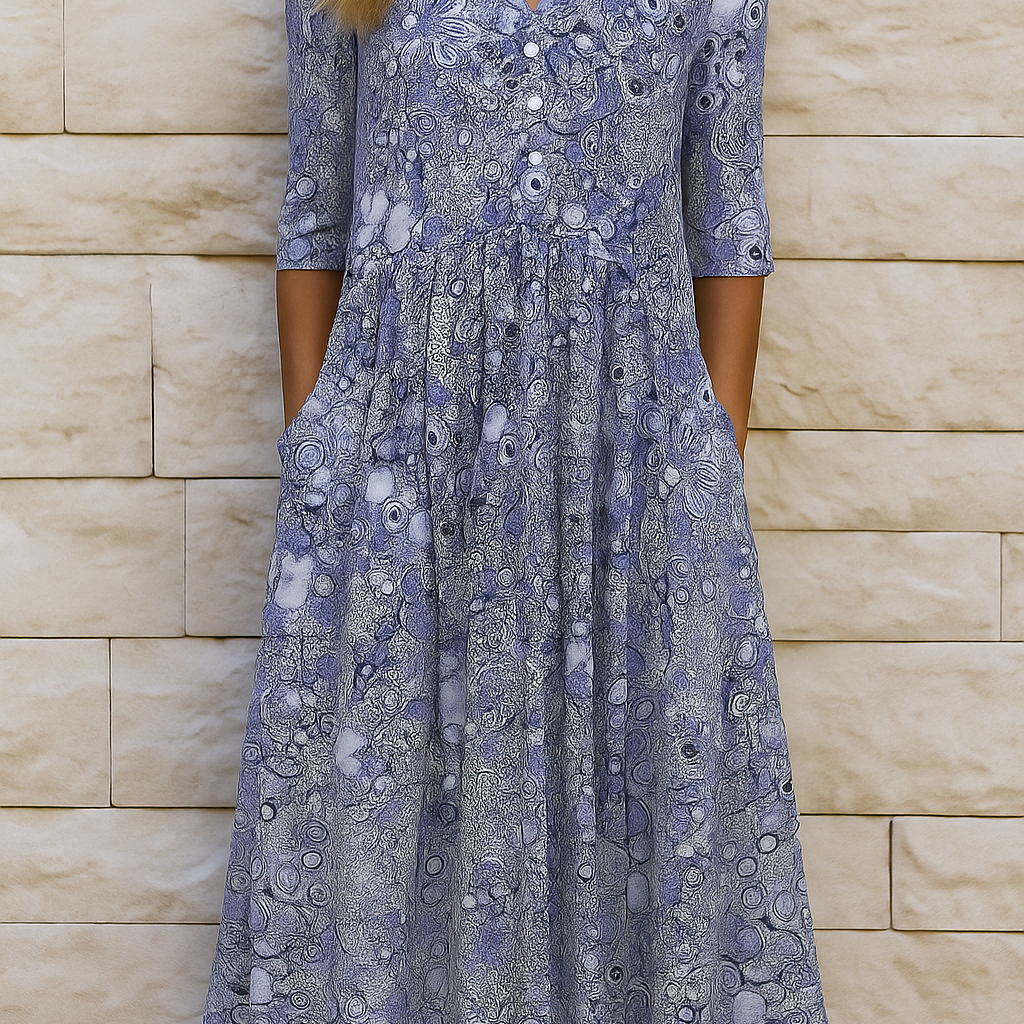 Élise | Vestido Midi com Estampa e Decote em V