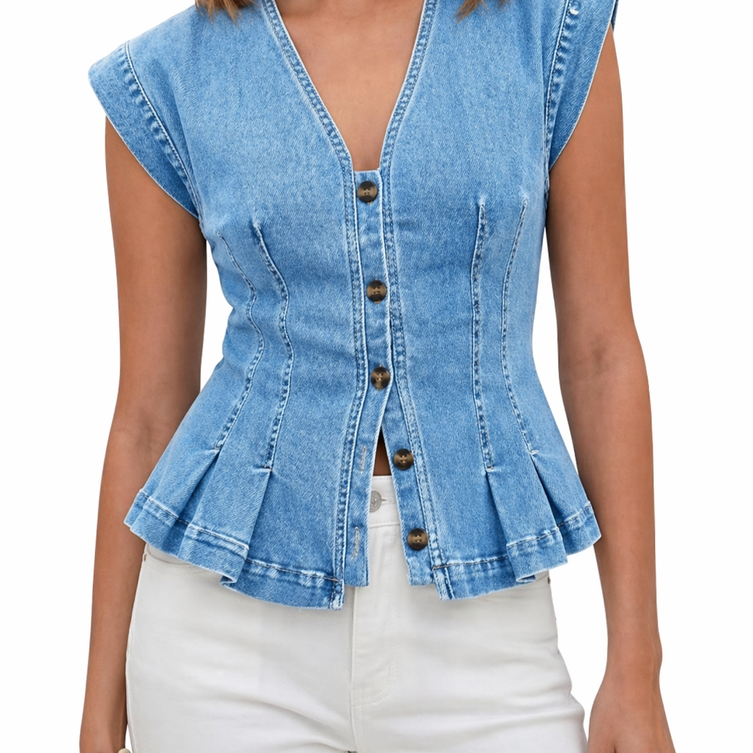 Vera - Top de Denim com Decote em V