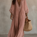 Celeste | Vestido longo em chiffon ivoire e rendas