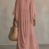 Celeste | Vestido longo em chiffon ivoire e rendas