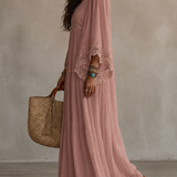 Celeste | Vestido longo em chiffon ivoire e rendas