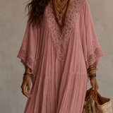 Celeste | Vestido longo em chiffon ivoire e rendas