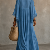 Celeste | Vestido longo em chiffon ivoire e rendas