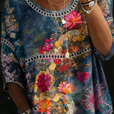 Sandra - Blusa de Denim Floral Vintage