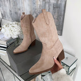 Botas cowboy Selenay beige de caña midi