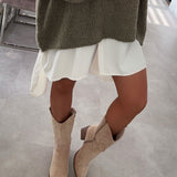 Botas de cowboy Selenay bege de cano médio