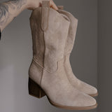 Botas Cowboy Selenay Bege de Cano Médio