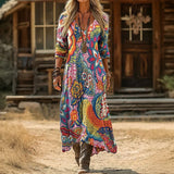 Vestido Floral Colorido com Mangas Longas