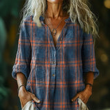 Camisa Vintage de Xadrez com Mangas Longas