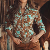 Blusa Vintage com Estampa Floral e Mangas Longas