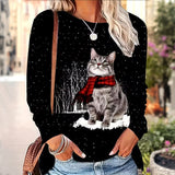 Camiseta Casual com Estampa de Gato