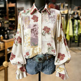 Camisa Vintage com Estampa de Flores