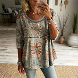 Blusa Vintage com Estampa de Flores