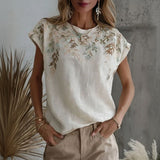 Camisa Estampada com Folhas Vintage