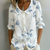 Camisa Casual com Estampa de Folhagens