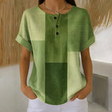 Blusa Casual com Estampa de Blocos de Cor