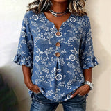 Blusa Vintage com Estampa de Flores