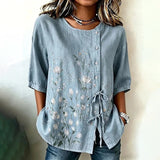 Blusa Vintage com Estampa de Flores