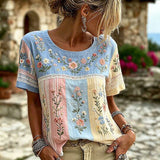 Camisa Estampada com Flores e Blocos de Cor