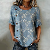 Camisa com Estampa Vintage de Folhas