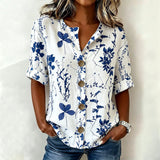 Camisa com Estampa de Folhas Vintage