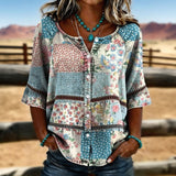 Blusa Vintage com Estampa Floral