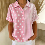 Camisa Casual com Estampa de Poás e Listras