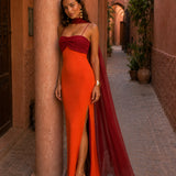 Vestido Largo Drapeado Bicolor