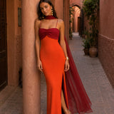Vestido Largo Drapeado Bicolor