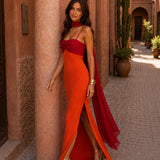Vestido Largo Drapeado Bicolor