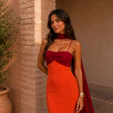 Vestido Largo Drapeado Bicolor