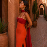 Vestido Largo Drapeado Bicolor