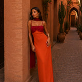 Vestido Largo Drapeado Bicolor