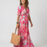 Juliette | Vestido Midi Floral com Mangas Curtas e Decote em V