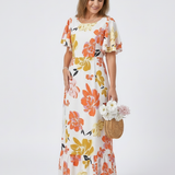 Nathalie | Vestido Maxi de Mangas Curtas com Decote Redondo