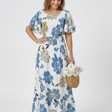 Nathalie | Vestido Maxi de Mangas Curtas com Decote Redondo