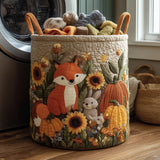 Cesto acolchoado com design de raposa, coelhos e abóboras