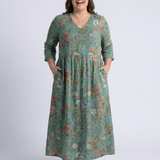 Valérie | Vestido Maxi Floral com Decote em V e Mangas 3/4
