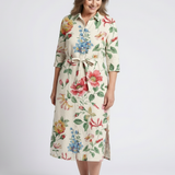 Charlotte | Vestido Midi Floral com Mangas Curtas e Botões