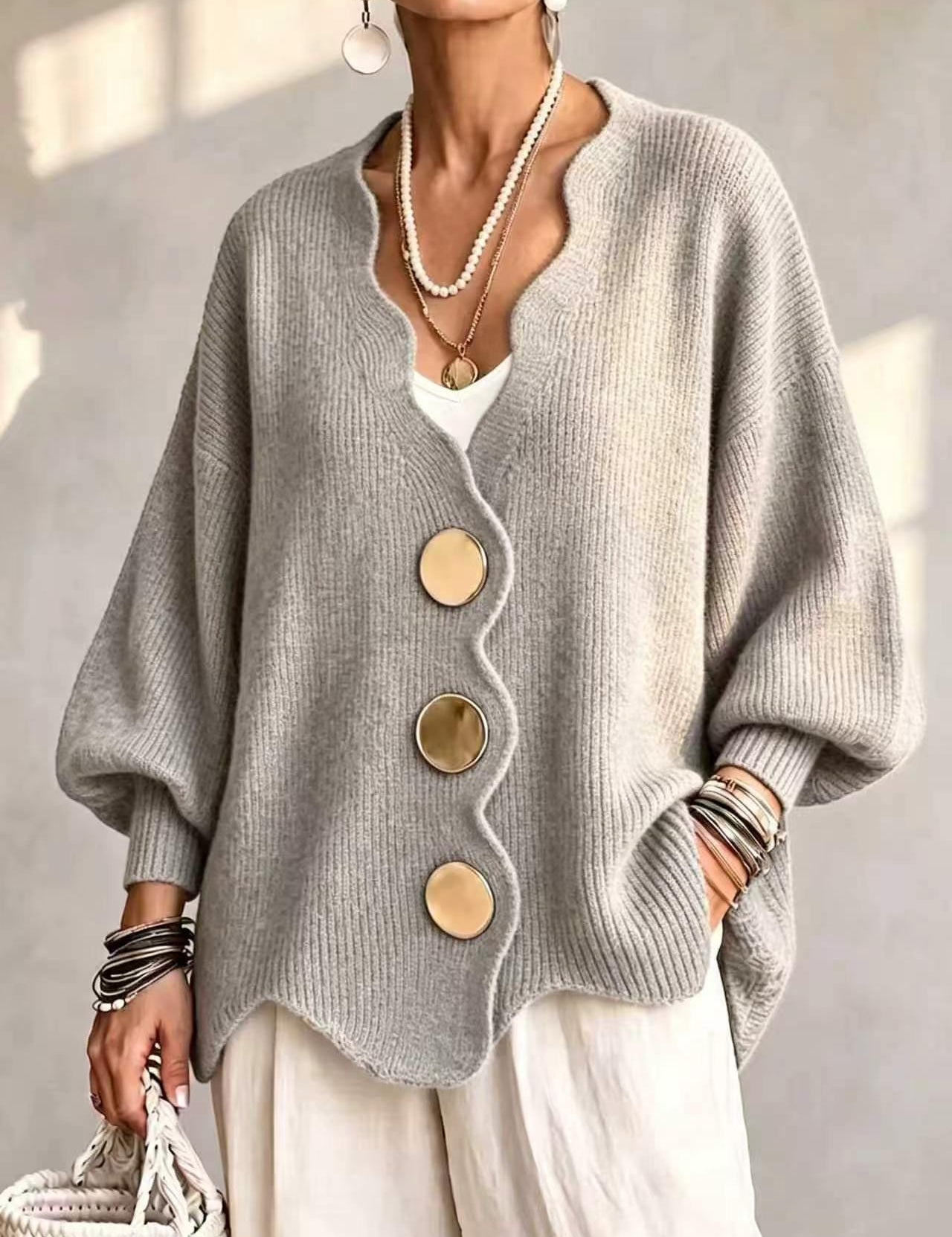 Elvira | Cardigan de Ponto com Botões e Gola em V