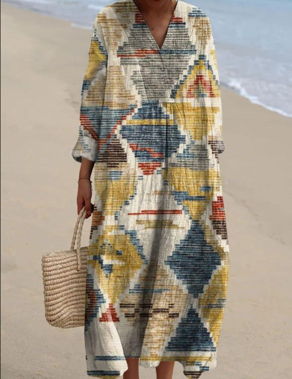 Cátia - Vestido Inspirado no Boémio com Impressões Étnicas