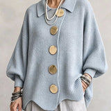 Isadora | Cardigan Oversize com Colarinho e Grandes Botões Metálicos