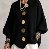 Isadora | Cardigan Oversize com Colarinho e Grandes Botões Metálicos