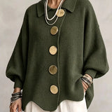 Isadora | Cardigan Oversize com Colarinho e Grandes Botões Metálicos