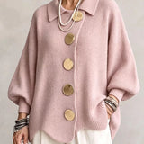 Isadora | Cardigan Oversize com Colarinho e Grandes Botões Metálicos